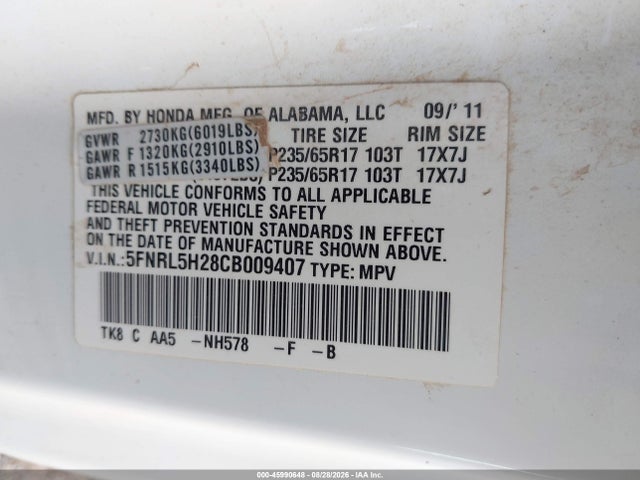 Aukcja sprzedaży 2012 Honda Odyssey Lx, vin: 5FNRL5H28CB009407, numer aukcji: 45990648