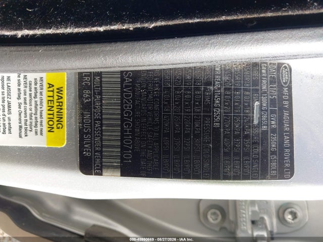 45990669 :رقم المزاد ، SALVD2BG7GH107101 vin ، 2016 Land Rover Range Rover Evoque Hse Dynamic مزاد بيع