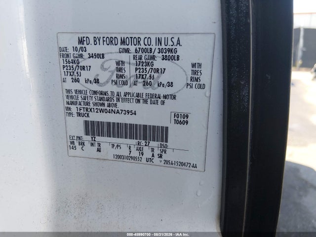 45990700 :رقم المزاد ، 1FTRX12W04NA73954 vin ، 2004 Ford F-150 Stx/xl/xlt مزاد بيع