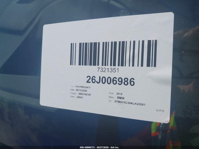 45990721 :رقم المزاد ، 5YMGY0C59ALK25281 vin ، 2010 Bmw X5 M مزاد بيع