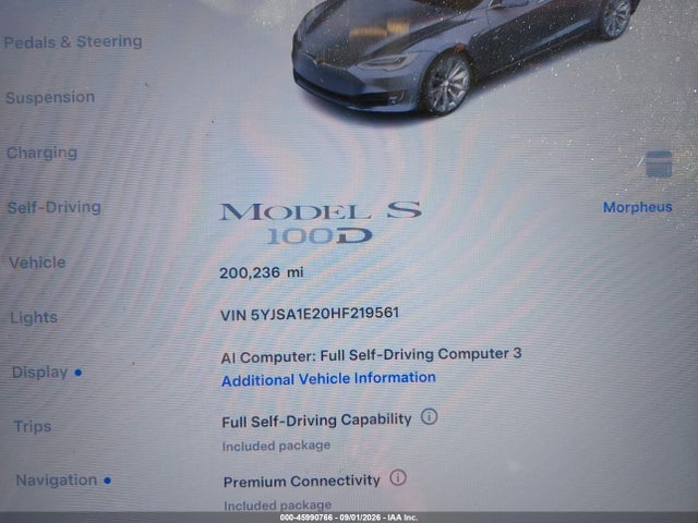 Aukcja sprzedaży 2017 Tesla Model S 100d/60d/75d/90d/p100d, vin: 5YJSA1E20HF219561, numer aukcji: 45990766