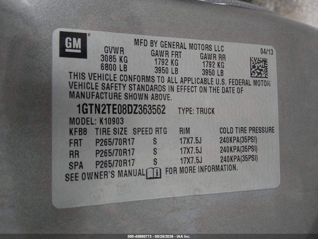 2013 Gmc Sierra 1500 Work Truck მანქანა იყიდება აუქციონზე, vin: 1GTN2TE08DZ363562, აუქციონის ნომერი: 45990773