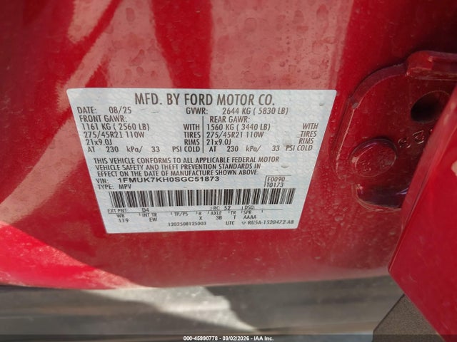 45990778 :رقم المزاد ، 1FMUK7KH0SGC51873 vin ، 2025 Ford Explorer St-line مزاد بيع