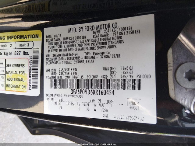 Aukcja sprzedaży 2019 Ford Fusion Se, vin: 3FA6P0HD6KR160454, numer aukcji: 45990783