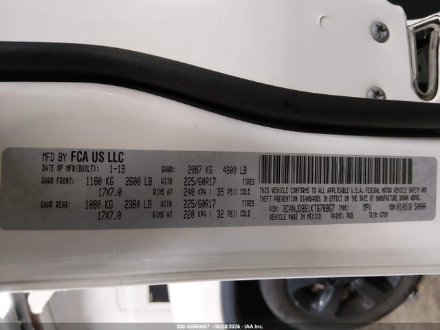 2019 Jeep Compass Latitude 4x4 მანქანა იყიდება აუქციონზე, vin: 3C4NJDBB1KT678867, აუქციონის ნომერი: 45990807