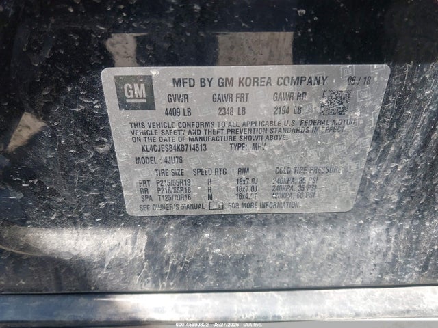 2019 Buick Encore Awd Preferred მანქანა იყიდება აუქციონზე, vin: KL4CJESB4KB714513, აუქციონის ნომერი: 45990822