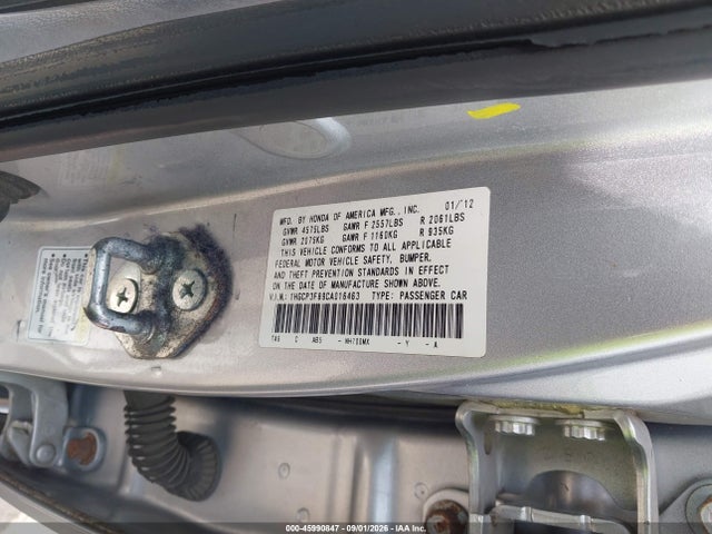 45990847 :رقم المزاد ، 1HGCP3F89CA016463 vin ، 2012 Honda Accord 3.5 Ex-l مزاد بيع