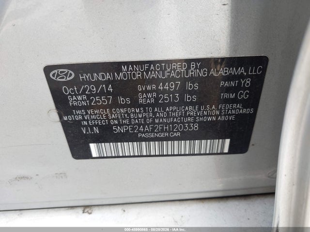 Продажа на аукционе авто 2015 Hyundai Sonata Se, vin: 5NPE24AF2FH120338, номер лота: 45990865