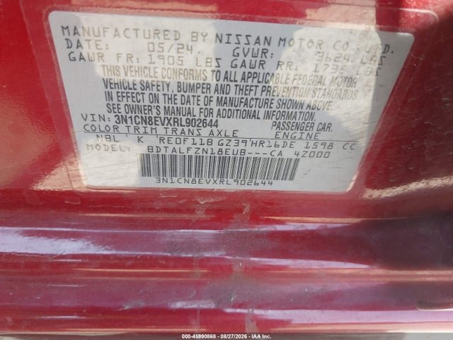 Продажа на аукционе авто 2024 Nissan Versa 1.6 Sv, vin: 3N1CN8EVXRL902644, номер лота: 45990868