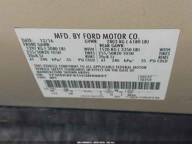 Aukcja sprzedaży 2017 Ford Explorer Limited, vin: 1FM5K8F81HGB69857, numer aukcji: 45990878