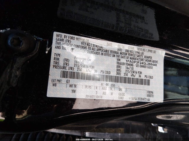45990899 :رقم المزاد ، 1FADP3F24GL288448 vin ، 2016 Ford Focus Se مزاد بيع