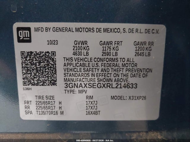 Продажа на аукционе авто 2024 Chevrolet Equinox Awd Ls, vin: 3GNAXSEGXRL214633, номер лота: 45990909