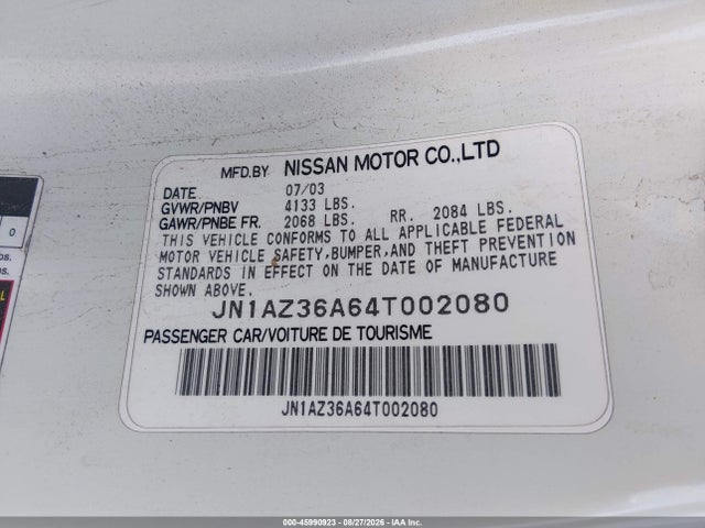 Продаж на аукціоні авто 2004 Nissan 350z, vin: JN1AZ36A64T002080, номер лоту: 45990923