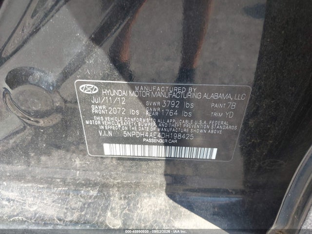 Aukcja sprzedaży 2013 Hyundai Elantra Gls, vin: 5NPDH4AE4DH198425, numer aukcji: 45990930