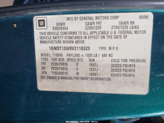 Aukcja sprzedaży 1997 Chevrolet Blazer Lt, vin: 1GNDT13W8V2116323, numer aukcji: 45990942