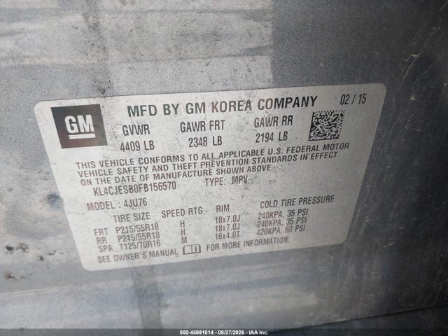 Продаж на аукціоні авто 2015 Buick Encore, vin: KL4CJESB0FB156570, номер лоту: 45991014