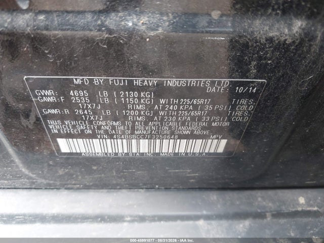 Продаж на аукціоні авто 2015 Subaru Outback 2.5i Premium, vin: 4S4BSBCC7F3250648, номер лоту: 45991077