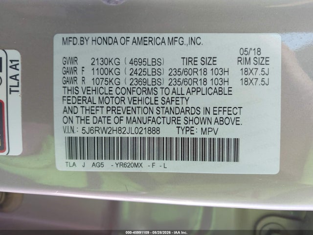 Honda CR-V 2018 5J6RW2H82JL021888 Image 9