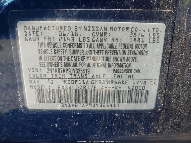 Продажа на аукционе авто 2018 Nissan Sentra Sv, vin: 3N1AB7AP9JY325419, номер лота: 45991120