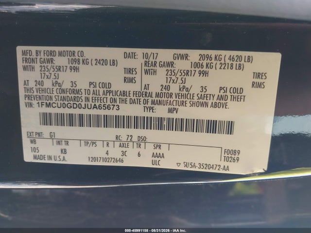 Aukcja sprzedaży 2018 Ford Escape Se, vin: 1FMCU0GD0JUA65673, numer aukcji: 45991158