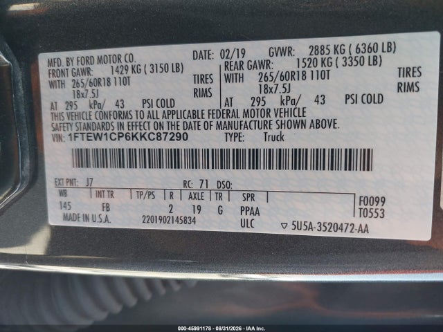 Ford F-150 Xlt 2019 1FTEW1CP6KKC87290 Image 9