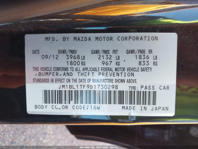 45991195 :رقم المزاد ، JM1BL1TF9D1730298 vin ، 2013 Mazda Mazda3 I Sv مزاد بيع