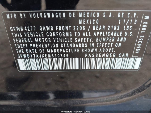Aukcja sprzedaży 2014 Volkswagen Jetta 1.8t Se, vin: 3VWD17AJXEM390346, numer aukcji: 45991216