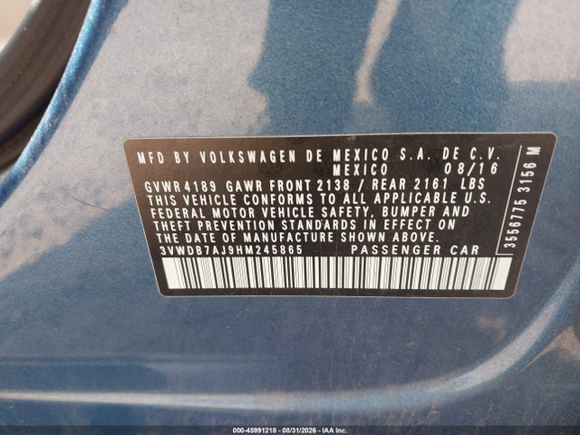 Продаж на аукціоні авто 2017 Volkswagen Jetta 1.4t Se, vin: 3VWDB7AJ9HM245865, номер лоту: 45991218