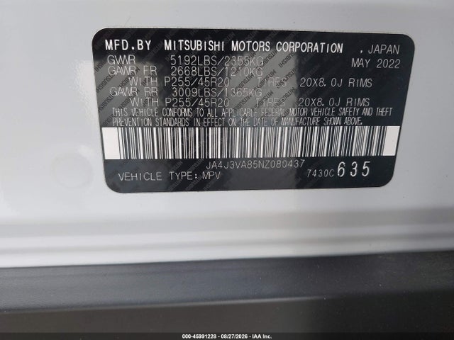 Продаж на аукціоні авто 2022 Mitsubishi Outlander Sel Special Edition 2wd, vin: JA4J3VA85NZ080437, номер лоту: 45991228