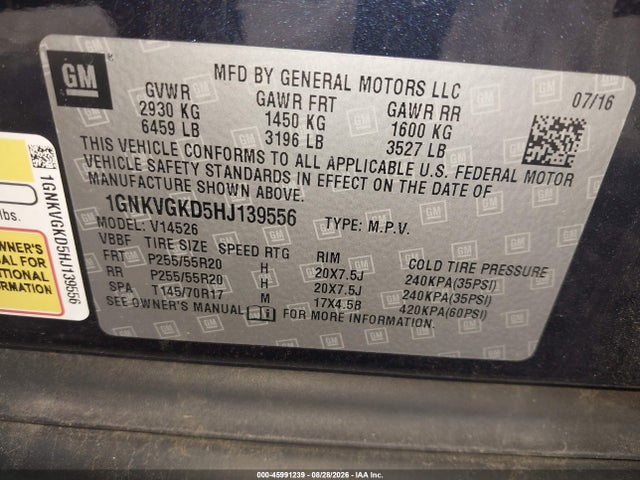 Продаж на аукціоні авто 2017 Chevrolet Traverse 1lt, vin: 1GNKVGKD5HJ139556, номер лоту: 45991239