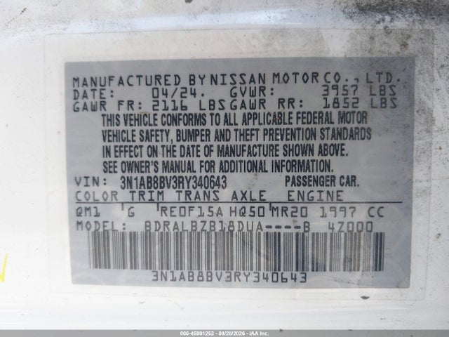 Продаж на аукціоні авто 2024 Nissan Sentra S Xtronic Cvt, vin: 3N1AB8BV3RY340643, номер лоту: 45991252