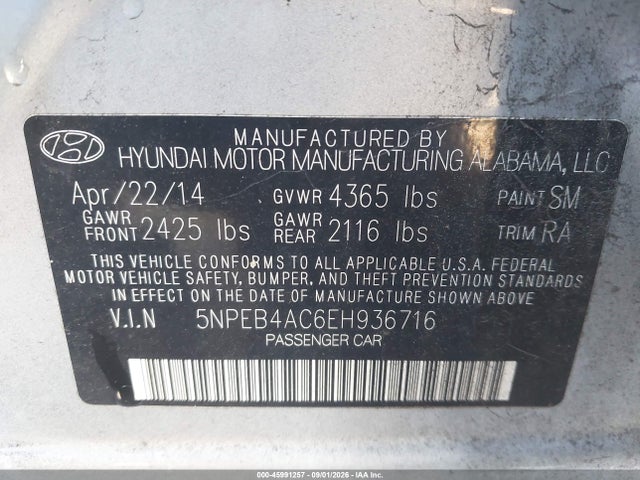 Hyundai SONATA GLS 2014 5NPEB4AC6EH936716 Image 9