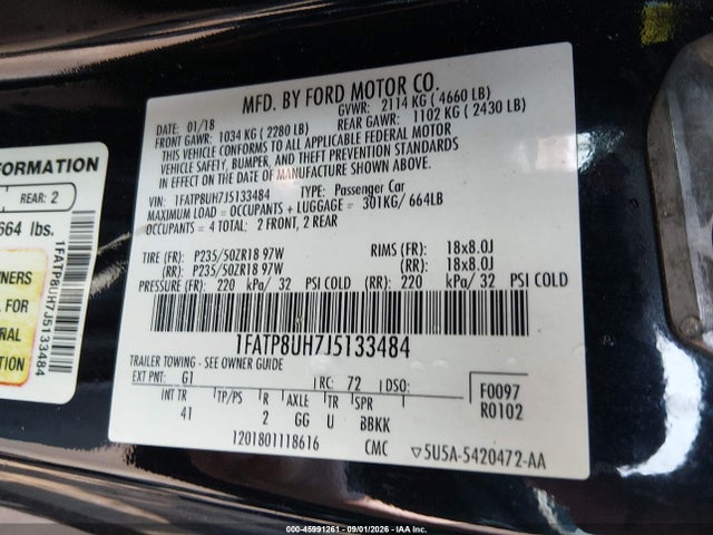 Aukcja sprzedaży 2018 Ford Mustang Ecoboost Premium, vin: 1FATP8UH7J5133484, numer aukcji: 45991261