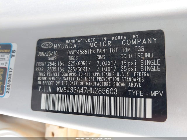 Hyundai TUCSON SE 2017 KM8J33A47HU285603 Image 9