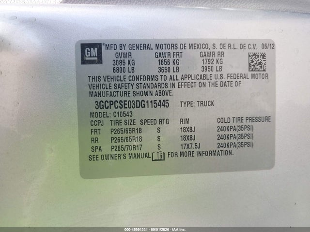 45991331 :رقم المزاد ، 3GCPCSE03DG115445 vin ، 2013 Chevrolet Silverado 1500 Lt مزاد بيع