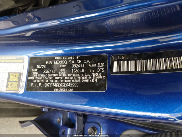 2025 Kia K4 Lxs მანქანა იყიდება აუქციონზე, vin: 3KPFT4DE6SE045999, აუქციონის ნომერი: 45991358