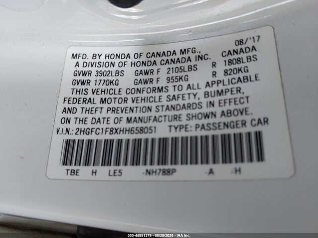 2HGFC1F8XHH658051 Honda Civic Ex-l