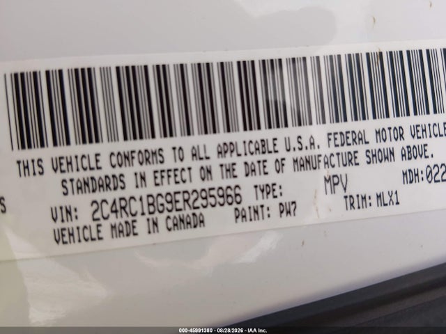 45991380 :رقم المزاد ، 2C4RC1BG9ER295966 vin ، 2014 Chrysler Town & Country Touring مزاد بيع