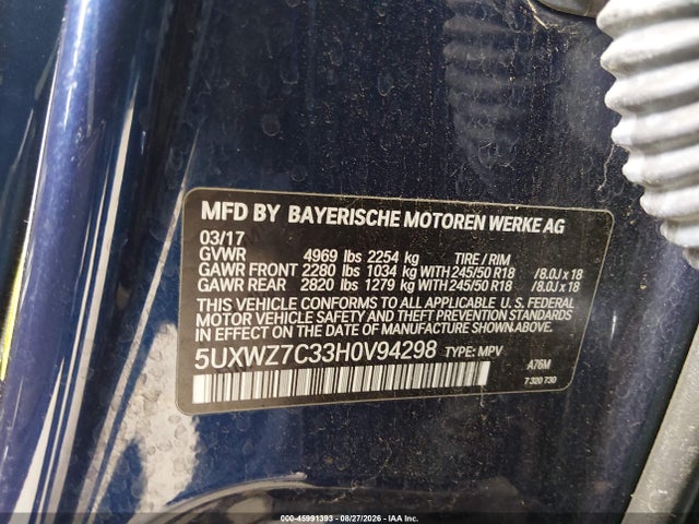 Aukcja sprzedaży 2017 Bmw X3 Sdrive28i, vin: 5UXWZ7C33H0V94298, numer aukcji: 45991393