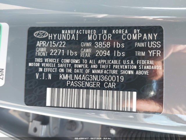 Aukcja sprzedaży 2022 Hyundai Elantra Sel, vin: KMHLN4AG3NU360019, numer aukcji: 45991417