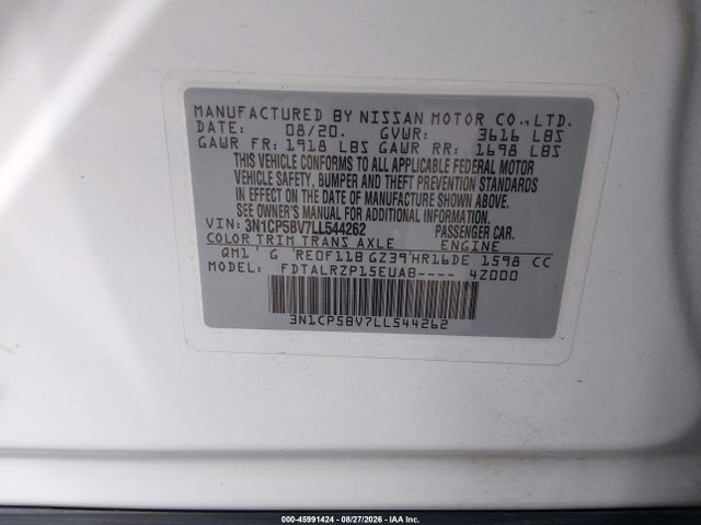Продажа на аукционе авто 2020 Nissan Kicks S Xtronic Cvt, vin: 3N1CP5BV7LL544262, номер лота: 45991424