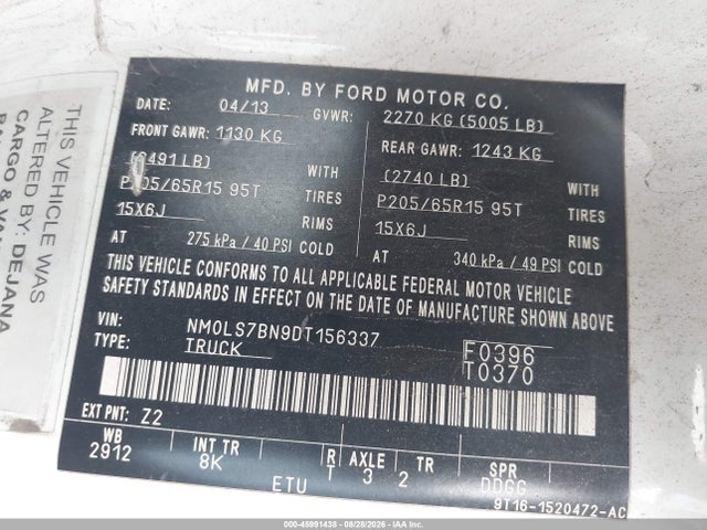 Продаж на аукціоні авто 2013 Ford Transit Connect Xlt, vin: NM0LS7BN9DT156337, номер лоту: 45991438
