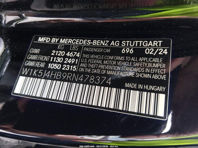 Aukcja sprzedaży 2024 Mercedes-benz Cla 250 Coupe 4matic, vin: W1K5J4HB9RN478374, numer aukcji: 45991440