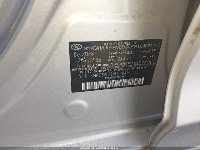 Продажа на аукционе авто 2019 Hyundai Elantra Value Edition, vin: 5NPD84LF2KH448439, номер лота: 45991451