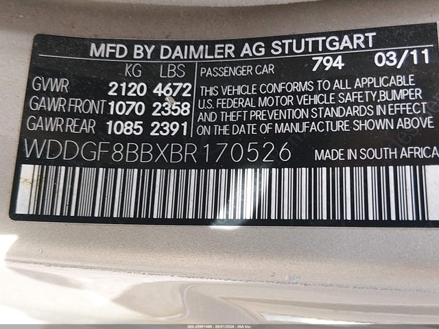 Продаж на аукціоні авто 2011 Mercedes-benz C 300 Luxury 4matic, vin: WDDGF8BBXBR170526, номер лоту: 45991489