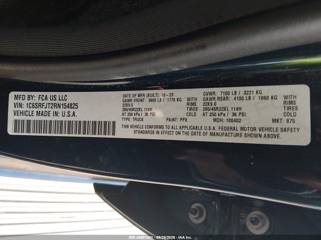 Продажа на аукционе авто 2024 Ram 1500 Laramie  4x4 5'7 Box, vin: 1C6SRFJT2RN154825, номер лота: 45991541