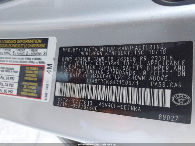 Aukcja sprzedaży 2011 Toyota Camry Le, vin: 4T4BF3EK6BR150971, numer aukcji: 45991562