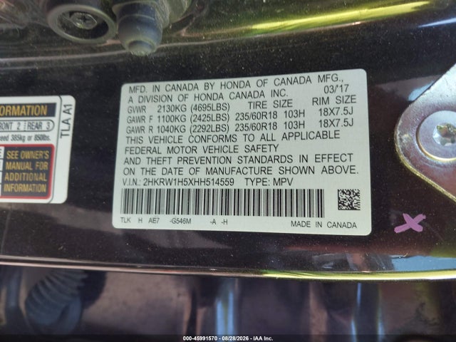 Продажа на аукционе авто 2017 Honda Cr-v Ex, vin: 2HKRW1H5XHH514559, номер лота: 45991570