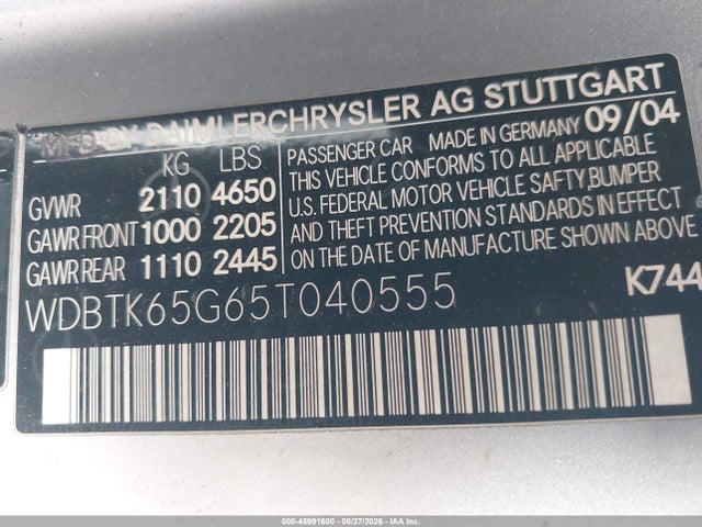 Продаж на аукціоні авто 2005 Mercedes-benz Clk 320, vin: WDBTK65G65T040555, номер лоту: 45991600