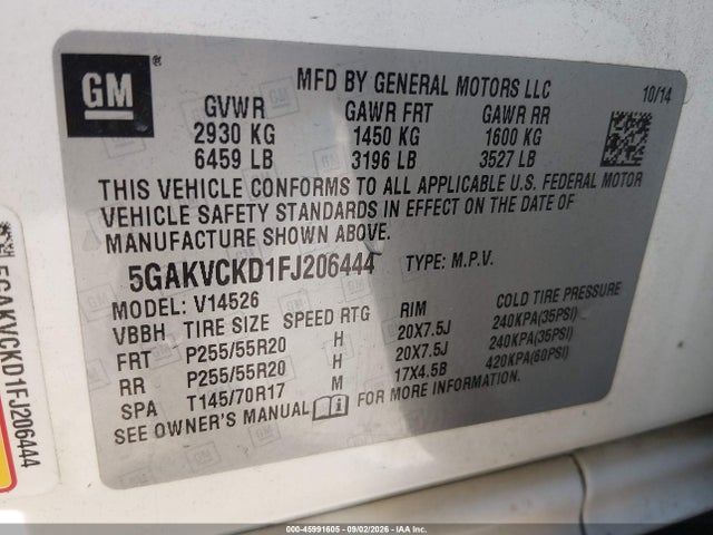 Aukcja sprzedaży 2015 Buick Enclave Premium, vin: 5GAKVCKD1FJ206444, numer aukcji: 45991605